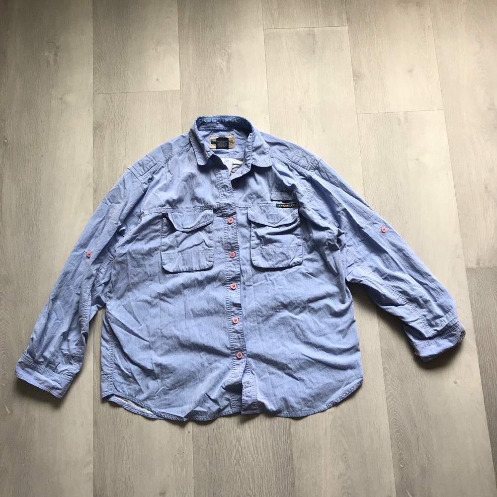 EXOFFICIO BLUE BUTTON LONG SLEEVE SHIRT WOMENS 18